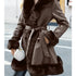 Damen Jacke Winterparka mit Kunstpelz-Futter und Gürtel - Warmer, Langärmliger Mantel